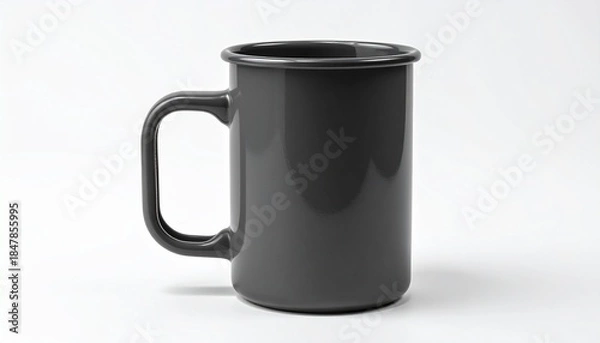 Fototapeta “Glossy dark ceramic mug with handle on white background”