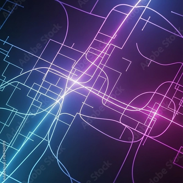 Fototapeta Abstract glowing lines forming a complex network pattern against a dark background.