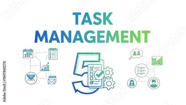 Obraz Effective business task management system visualization with icons and charts