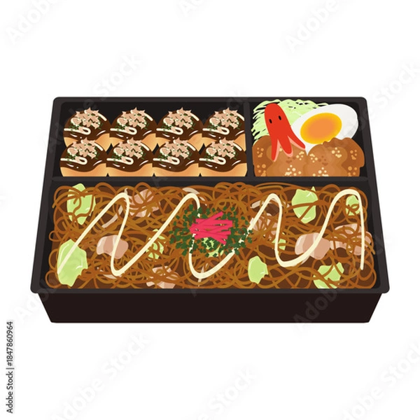 Obraz たこ焼きとソース焼きそば弁当