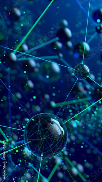 Fototapeta Interconnected Molecular Structures in a Cosmic Blue Environment