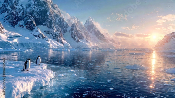Obraz Penguins at Antarctic Dawn