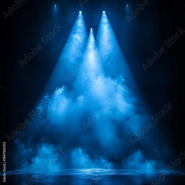 Obraz Blue spotlight illumination with dramatic smoke effect high resolution picture