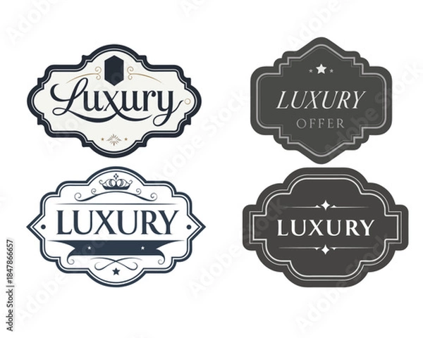 Fototapeta Four elegant vintage labels with luxury text and ornate borders
