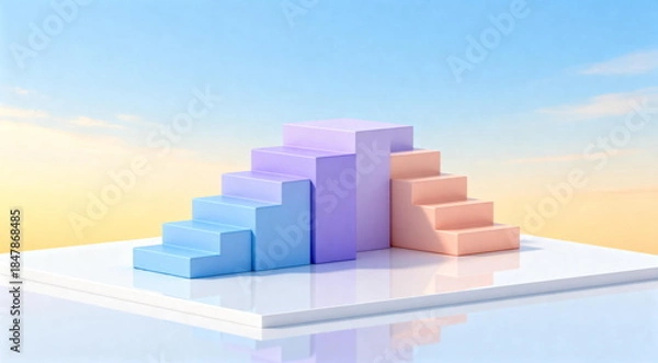 Obraz Colorful 3D Staircase Steps on Reflective Surface