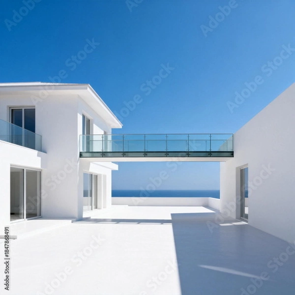 Obraz Modern Minimalist Seaside Villa with Glass Bridge