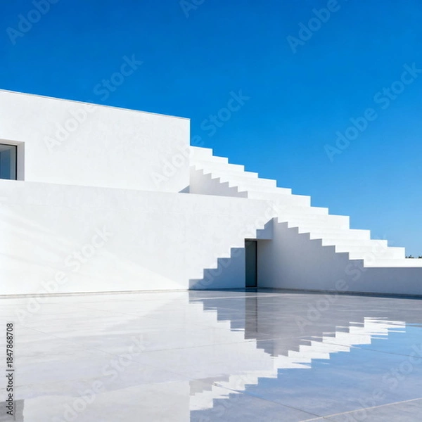 Obraz Minimalist White Building with Reflected Stairs