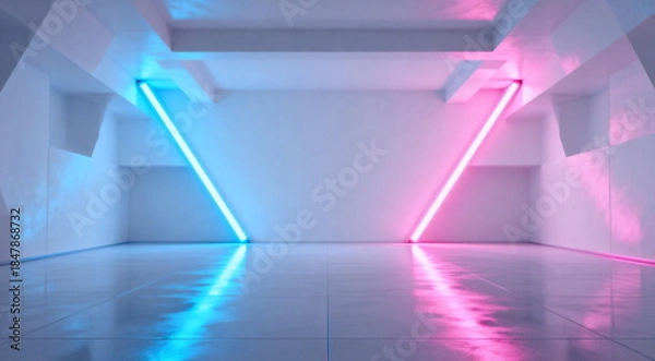 Obraz Minimalist Indoor Space with Neon Lights and Reflections
