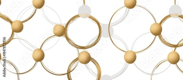Fototapeta Gold and white circles and spheres create an interconnected design