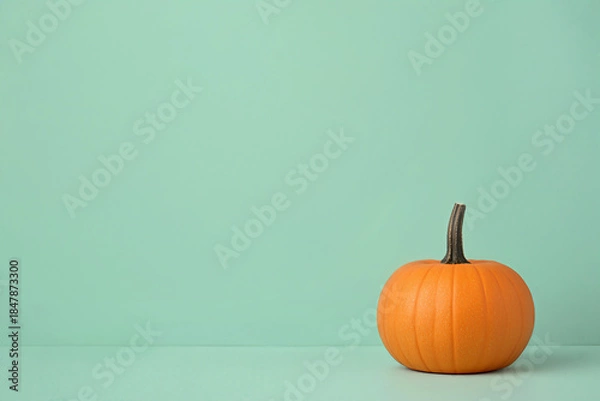 Obraz Orange Pumpkin on Teal Background