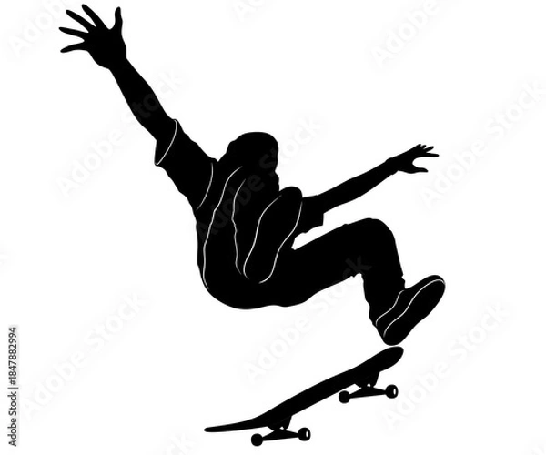 Obraz Skateboarder sillhouette vector on white background, skateboarding sillhouette image, skater performance illustrator, skateboarding sillhouette stock vector 