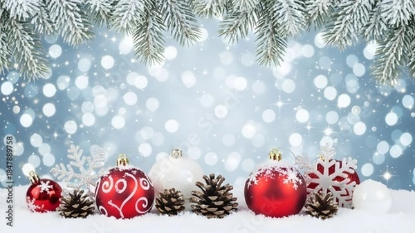 Obraz christmas background with balls and fir branches