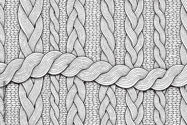 Fototapeta Interwoven Braided Rope Pattern in Black and White