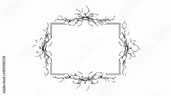 Fototapeta Elegant floral frame with delicate branches and leaves on a white background