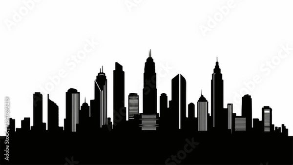 Fototapeta Modern city skyline silhouette at dusk, representing urban growth and development