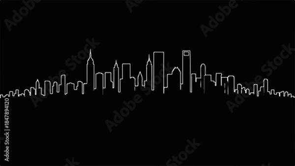 Fototapeta Sleek white skyline silhouette against a dark night sky, representing modern urban architecture.