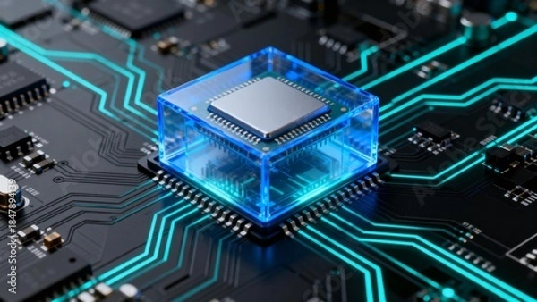 Fototapeta Microchip on Circuit Board