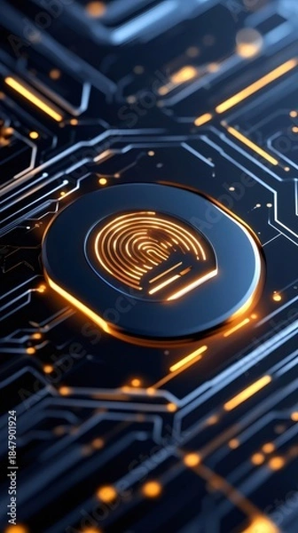 Obraz Biometric security featuring fingerprint sensor glowing on circuit board securing digital data