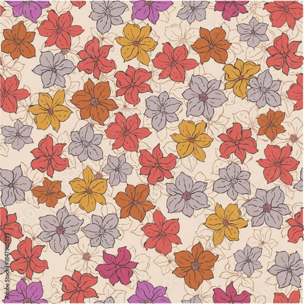 Obraz Seamless Colorful Floral Hand Drawn Pattern Background