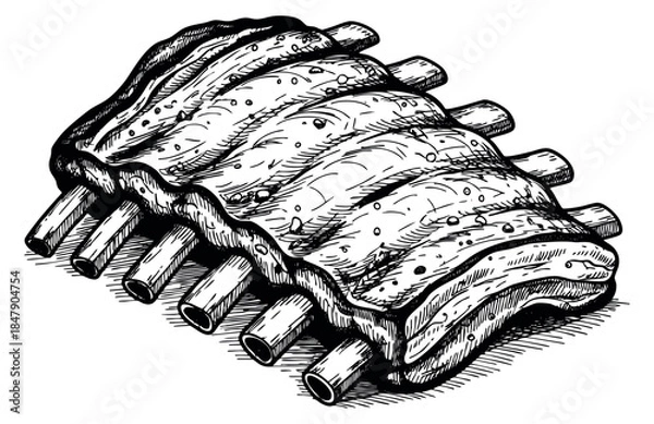 Obraz Hand drawn pork ribs illustration