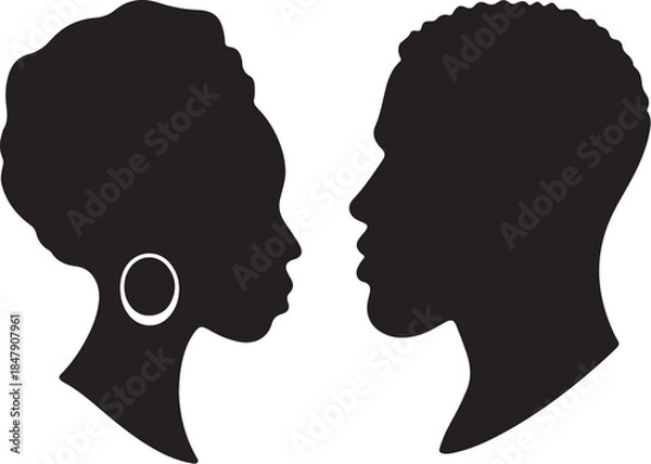 Fototapeta PrintSilhouette of man and woman facing each other, elegant profile illustration on dark background