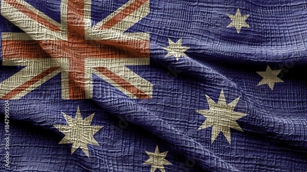 Obraz Close-up of the Australian flag with visible fabric texture and folds
