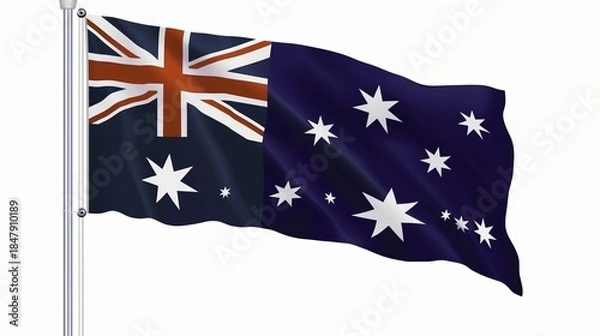 Obraz Australian national flag waving in the wind against a white background