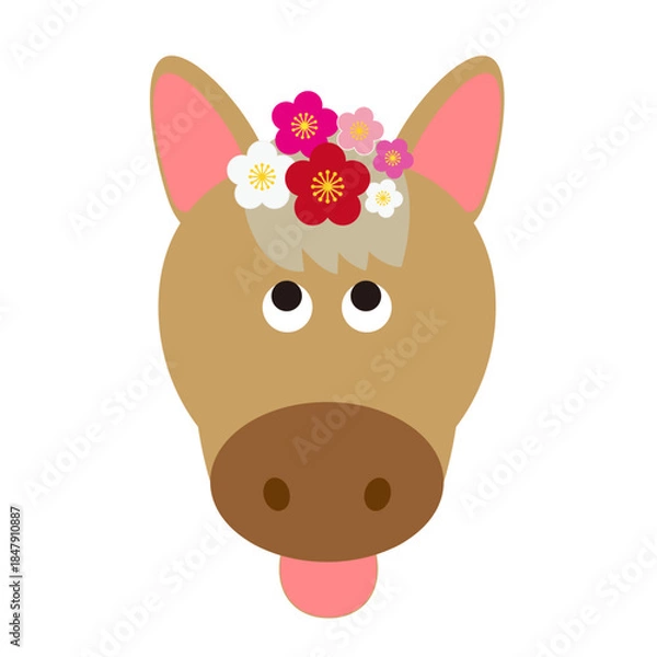 Obraz 花飾りをつけたかわいい馬の顔イラスト