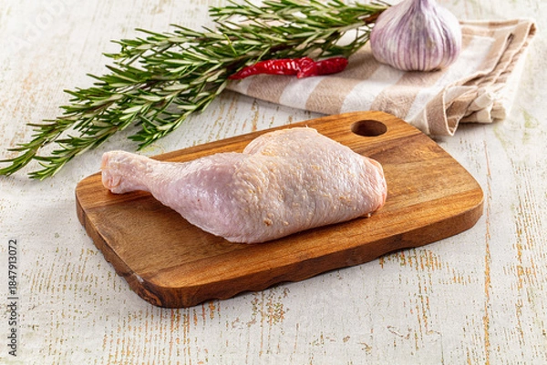 Fototapeta Raw whole chicken leg for cooking