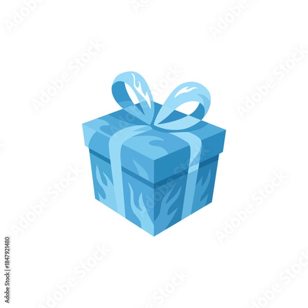 Obraz  Stylized Blue Gift Box Icon with Ribbon and Flame Pattern on White Background