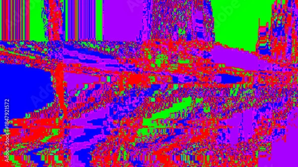Obraz RGB Glitch Error Background with Digital Noise. Distorted Screen