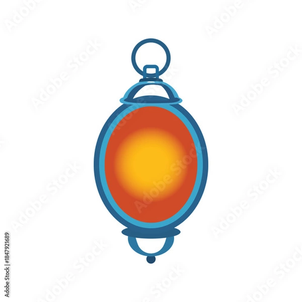 Obraz Stylized Lantern Icon with Blue Frame and Glowing Orange Center on White Background