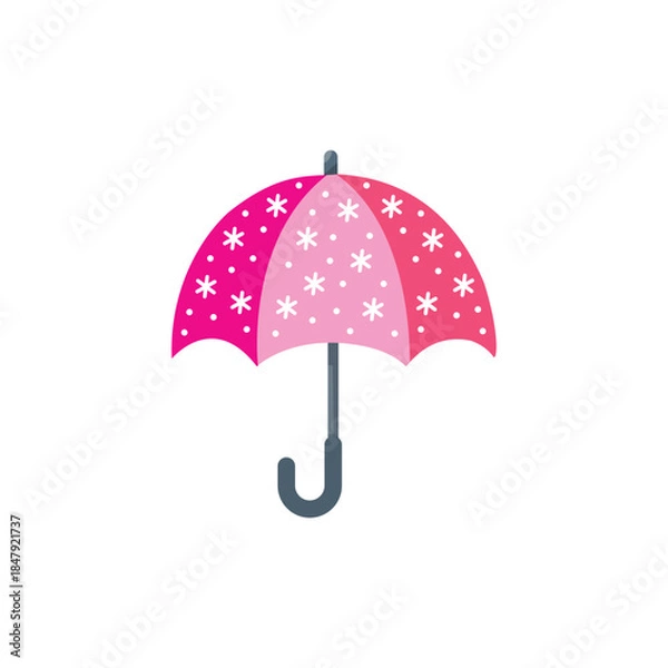Obraz Stylized Pink Umbrella Icon with White Patterns and Curved Handle on White Background