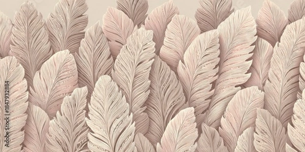 Fototapeta Beige and blush textured leaves, layered design