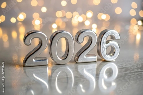 Obraz Gleaming Silver Numerals Reflecting Lights Symbolizing New Beginnings