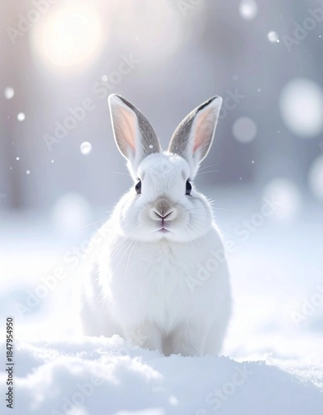 Obraz white rabbit in the snow
