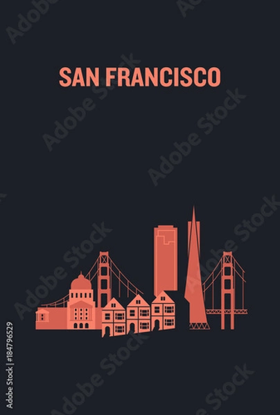 Fototapeta Illustration made with icons of most important buildings in San Francisco. Flat vector design.