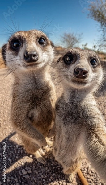 Obraz Two meerkats pose for a selfie