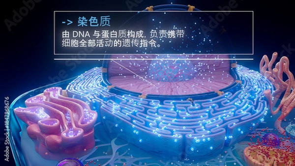 Fototapeta 中文细胞核内染色质结构的 3D 图示