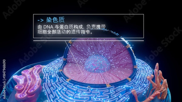 Fototapeta 中文细胞核内染色质结构的 3D 图示