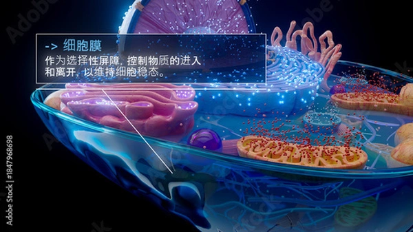 Fototapeta 中文细胞周围质膜的 3D 图示