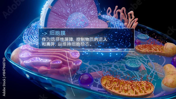 Fototapeta 中文细胞周围质膜的 3D 图示