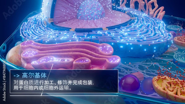 Fototapeta 高尔基体处理蛋白质的中文 3D 插图