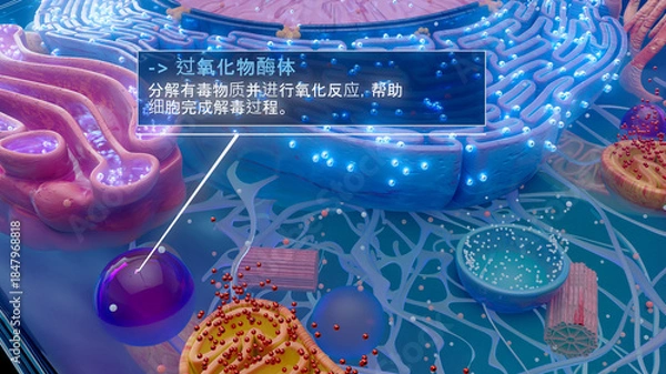 Fototapeta 参与中国人细胞解毒的过氧化物酶体的 3D 插图