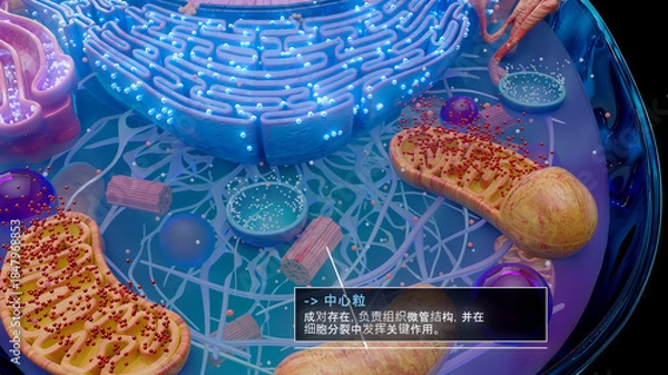 Fototapeta 参与中文细胞分裂的中心粒的 3D 插图