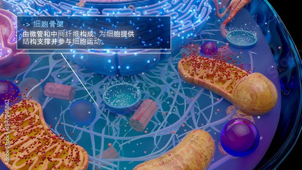 Fototapeta 中文细胞骨架与微管和细丝的 3D 插图