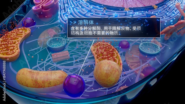 Fototapeta 溶酶体消化细胞废物的中文 3D 插图