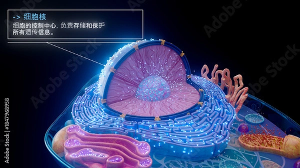 Fototapeta 含有中文遗传物质的细胞核的 3D 插图