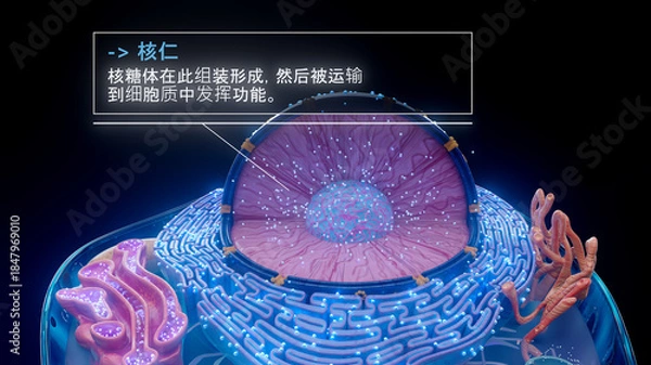 Fototapeta 中文细胞核内核仁的 3D 插图