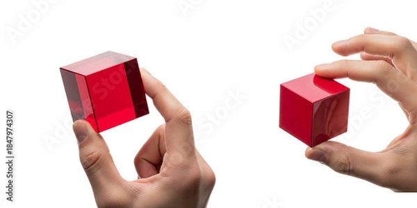 Obraz Hands Holding Red Translucent Cubes